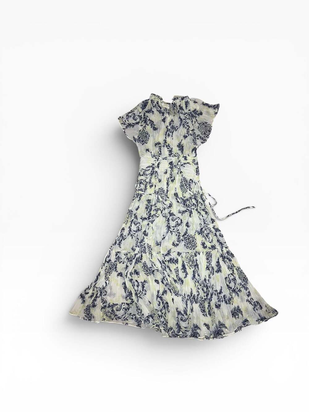 Snidel Ornament Print Pleated Maxi Dress in Ivory and Navy